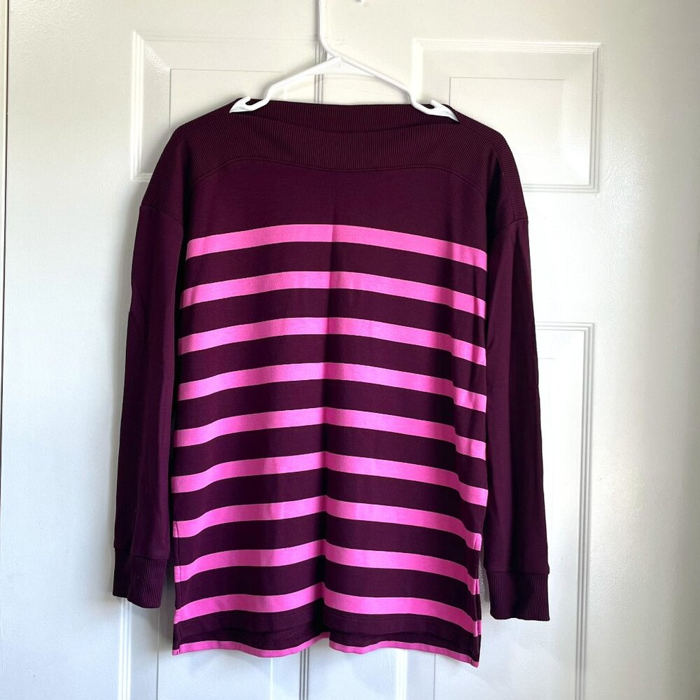 Lou & Grey Striped Maroon and Pink Pull Over Boat Neck Knit Shirt Size Small